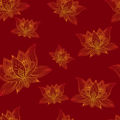 Floral vintage seamless pattern with lotus flowers