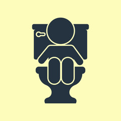 Icono plano bebé sentado en WC fondo amarillo