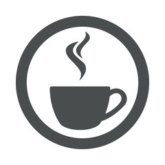 Icono plano cafe humeante en circulo color gris