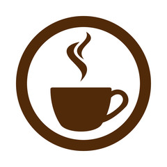 Icono plano cafe humeante en circulo color marron