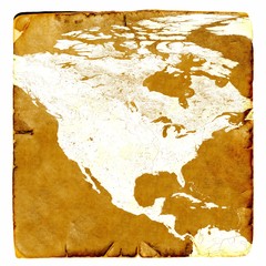 Map of USA and Latin America blank in old style. Brown graphics in a retro mode on ancient and damaged paper.  Basic image of earth courtesy NASA.