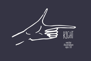 Obraz premium Hand with pointing finger. Showing the direction drawing illustration.