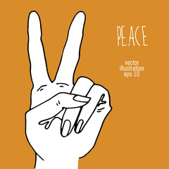 Hand gesture peace or victory sign. Vector illustration.