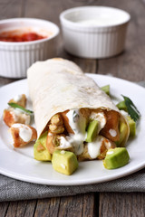 Tortilla wrap with chicken meat