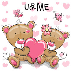 Naklejka premium Cute Teddy Bears with heart