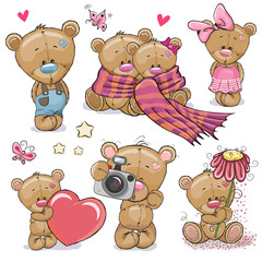 Naklejka premium Set of Cute Cartoon Teddy Bear