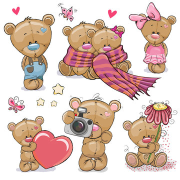 Naklejki Set of Cute Cartoon Teddy Bear