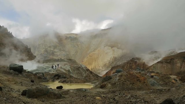 Mud bath in crater of Mutnovsky volcano.