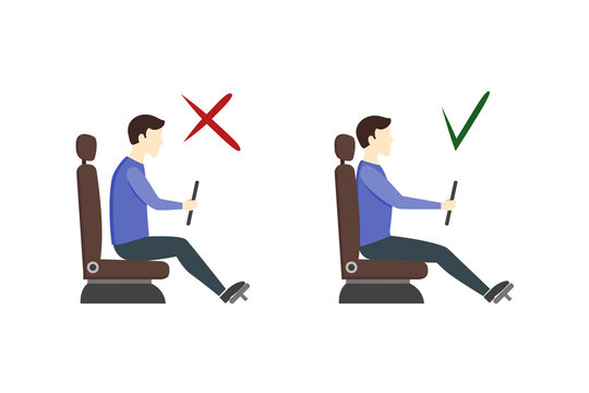 Correct And Incorrect Driving Position Flat Set. Vector