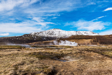 gush spring at geothermal region haukadalur, iceland