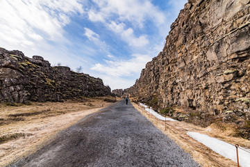 canyon in thingvellir national park at wintertime, iceland