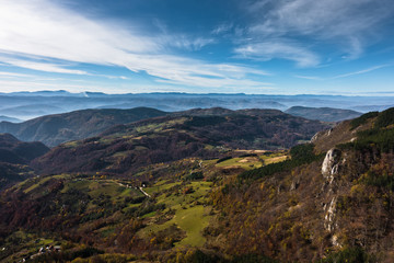 Meadows and rolling hills in autumn, Bobija mountain, west Serbia