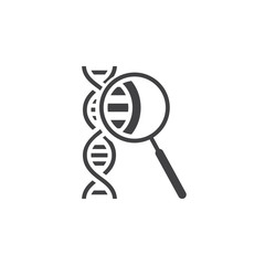 DNA research symbol. molecule and loupe icon vector, solid logo illustration, pictogram isolated on white