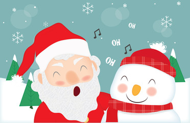 cartolina babbo natale e pupazzo di neve