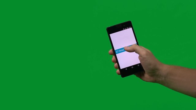 Read the Full Story button press, touchscreen smartphone shot on green screen background, use on top of your video teaser