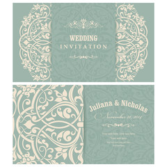 Naklejka na ściany i meble Wedding Invitation cards in an vintage-style green