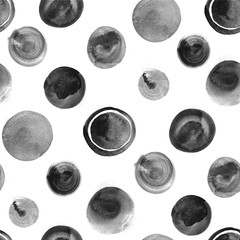 Seamless pattern of watercolor circles. Various hand drawn monochrome elements. - 123992214