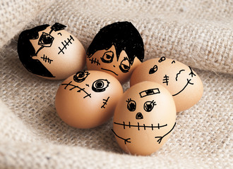 Cartooning on eggs ,devils on Halloween concept