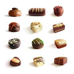 Chocolate Candies Big Set. Vector Realistic Illustration. Isolated On White