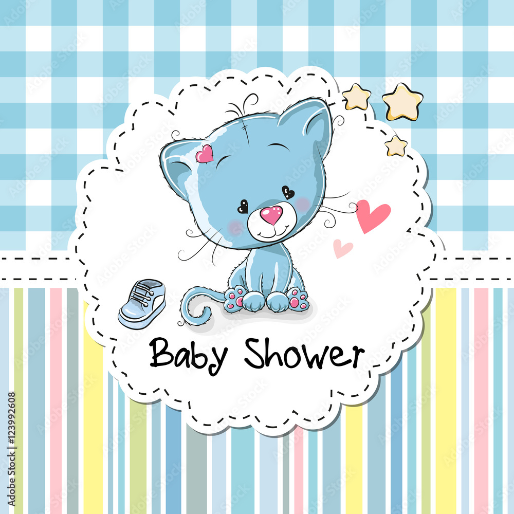 Canvas Prints baby shower greeting card with kitten