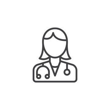 Female Doctor Line Icon, Physician Outline Vector Logo Illustration, Linear Pictogram Isolated On White