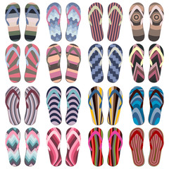 Set of Beach Slippers. Colorful Summer Flip Flops Isolated on White Background
