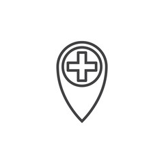 Fototapeta premium hospital location line icon, outline vector logo illustration, linear pictogram isolated on white