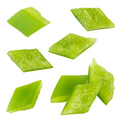  Sliced green paprika pepper. Pieces isolated. Collection. With
