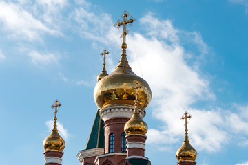 Fototapeta na wymiar dome of the Orthodox church with crosses