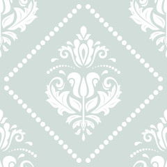 Damask vector classic light blue and white pattern. Seamless abstract background with repeating elements