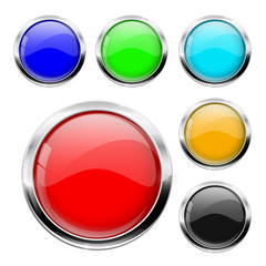 Round button with chrome frame. Colored set