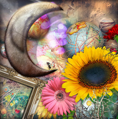 Sunflower of summertime with silver moon of fairytales and color © Rosario Rizzo