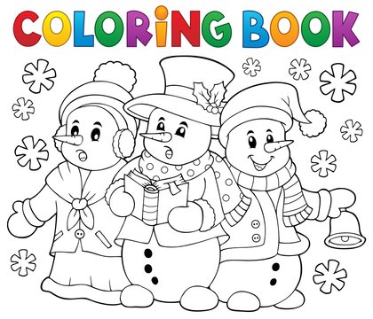 Coloring book snowmen carol singers