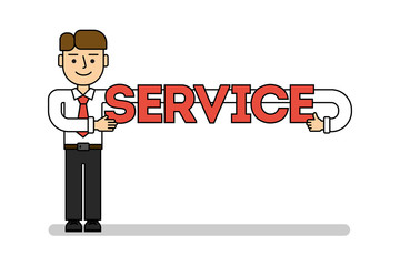 Businessman with service. Isolated cartoon character with service title on white background.