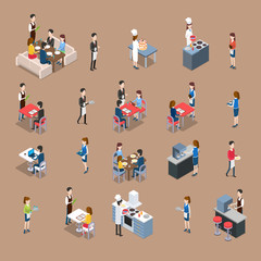 Set of Restaurant Icons in Isometric Projection 
