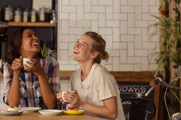 Female friends having fun while having coffee