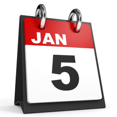 Fototapeta premium January 5. Calendar on white background.