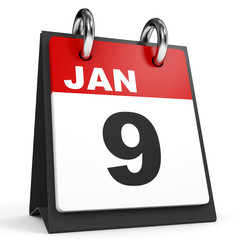 January 9. Calendar on white background.
