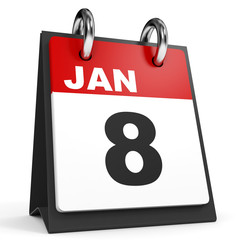 January 8. Calendar on white background.
