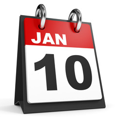 January 10. Calendar on white background.
