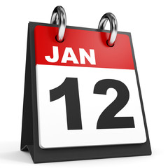 Fototapeta premium January 12. Calendar on white background.