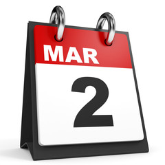 Fototapeta premium March 2. Calendar on white background.
