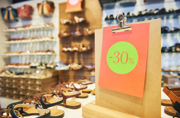 Shopping sale. seasonal 30 percent discount on footwear
