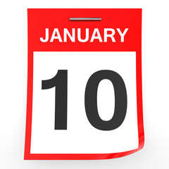 January 10. Calendar on white background.