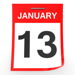 January 13. Calendar on white background.