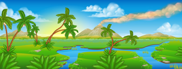 Cartoon Prehistoric Background Scene Landscape © Christos Georghiou