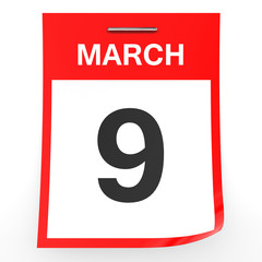 Fototapeta premium March 9. Calendar on white background.