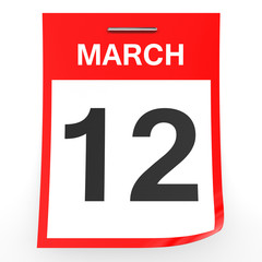 March 12. Calendar on white background.