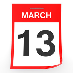 March 13. Calendar on white background.