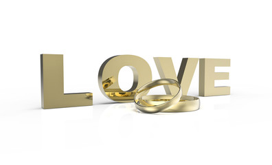 Złote obrączki z napisem miłość - obrazy, fototapety, plakaty